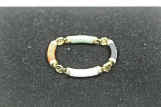 Unique Vintage 14k Gold Multi Jade Bracelet 19.  3 Grams