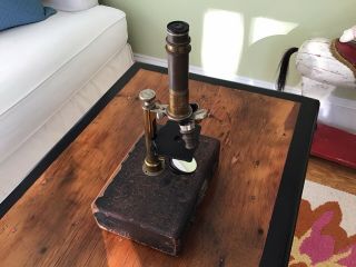 Antique Vintage Brass Bausch & Lomb Microscope Sn 37999 With Carrying Case