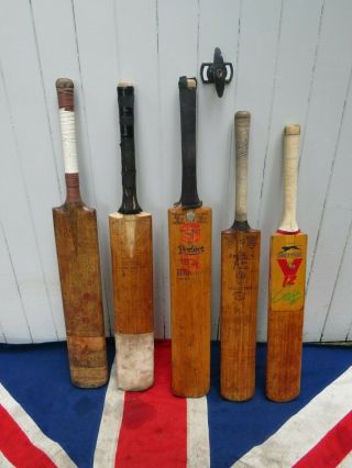 Five Antique Vintage English Wooden Cricket Bats Sporting Bar Wall Man Cave
