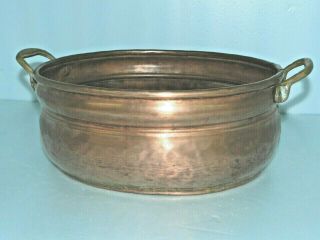 Stunning Antique? Solid Copper & Brass Oval Bowl Pot Planter Hand Hammered