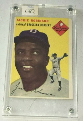 1954 Topps Jackie Robinson 10 Brooklyn Dodgers Hof Vintage Baseball Card & Case