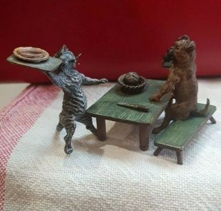 Austrian Bronze Miniature Cat serves dog Franz Bergman Geschutzt Cold Painted 3