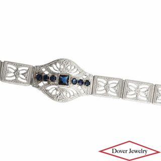 Antique Blue Quartz 14k White Gold Filigree Link Bracelet 6.  2 Grams Nr