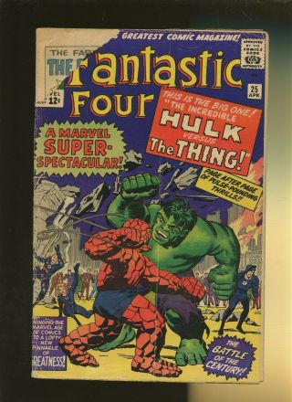 Fantastic Four 25 Gd 2.  0 1 Book Marvel,  Avengers Hulk Vs Thing Lee & Kirby