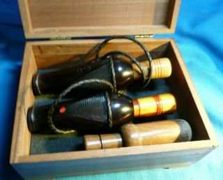 Vintage Earl Dennison Hand Checkered Duck Calls Signed E.  D.  With Paper