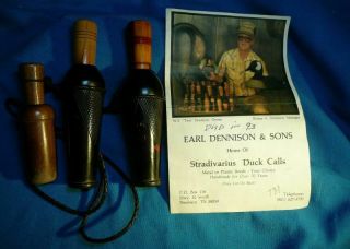 Vintage Earl Dennison Hand Checkered Duck Calls Signed E.  D.  with Paper 2