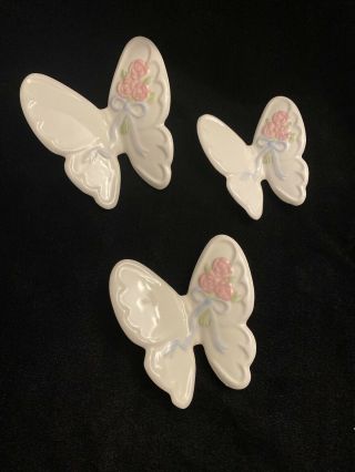 Homco Hand - Painted Porcelain Ceramic Butterfly Wall Decor - Set Of 3