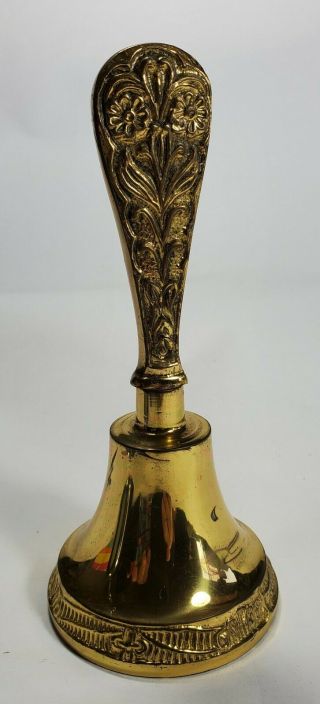 Vintage Valsan Floral Solid Brass Bell 6.  5 " Tall Made In Portagal 13.  2 Ounces
