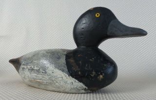 Great Antique Carved Wood Hunting Duck Decoy 6.  5 " High X 13 " Long - Signed