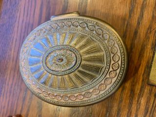 ANTIQUE TIFFANY STUDIOS BRONZE OVAL HINGED BOX 1781 WITH 2
