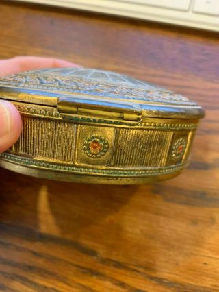 ANTIQUE TIFFANY STUDIOS BRONZE OVAL HINGED BOX 1781 WITH 3