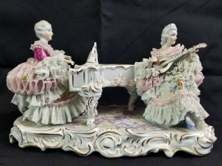 Large Dresden Lace Figurine Musicians Ladies