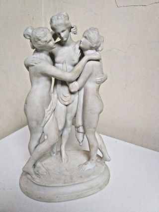Antique Bisque Parian Figure Group Of Naked Females " The Three Graces "
