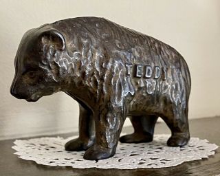 Vintage Cast Iron Teddy (roosevelt) Bear Piggy Bank 1905 - 1925 Election Politics