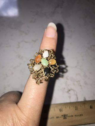 Vintage 14k Gold Multi Color Jade Ring Size 6 1/2