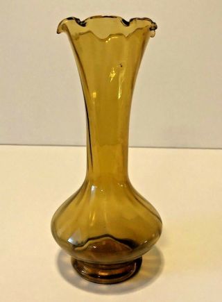 Vintage Hand Blown Amber Swirl Pattern Glass Bud Vase 6 " Tall
