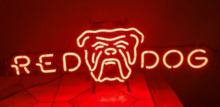 Vintage Red Dog Neon Beer Sign - Bar Light - - Bulldog Face Sign