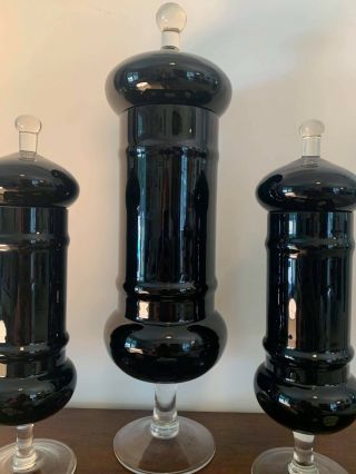 Vintage Set 3 Glass Apothecary Jar Mid Century Modern Black Amethyst Purple MCM 2