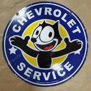 Chevrolet Cat 2 Sided Vintage Porcelain Sign 30 Inches Round