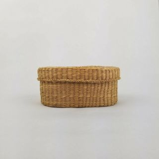 Vintage Sweet Grass Basket Natural Woven Oval With Lid 5.  5 