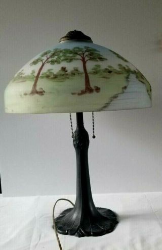 Vintage Reverse Painted Table Lamp And It