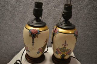 Antique Pair Art Nouveau Pottery Lamps By Rose Estbauer Listed Artist