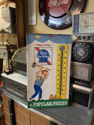 Vintage Pabst Blue Ribbone Beer Thermometer Sign