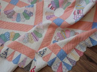 Pretty Cottage Home Vintage 30s Feedsacks Dresden Plate Quilt 92x74