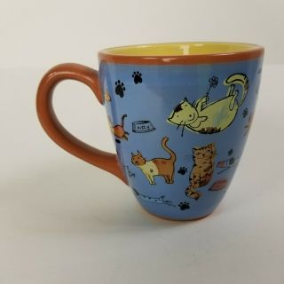 Hallmark Coffee Mug Kitty Light Blue Outside Yellow Inside And Brown Handle/rim