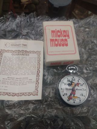 Vintage Bradley Mickey Pocket Watch Made In Great Britain With Box/paperwork