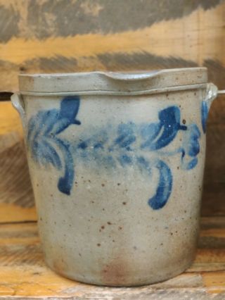 Strasburg Va Antique Primitive Blue Cobalt Decorated Stoneware Country Milk Pail