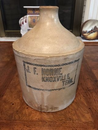 Very Rare Antique Stoneware Whisky Handle Jug Crock J.  F.  Horne Knoxville Tenn.