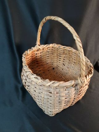 3a - Antique 10 " By 7 " Hand Woven Basket With Handle.