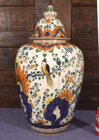 23 " Tall Vintage Delft Tin Glazed Faience Polychrome Ginger Jar