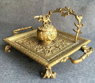 Big Antique French Empire Style Inkwell Made Of Bronze 19th Century Chimera