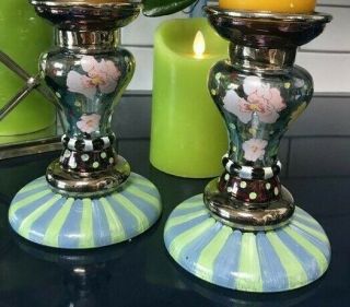 Set Of Two Rare Vintage Mackenzie - Childs Glass Candle Holders