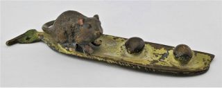 Cold Painted Vienna Bronze Art Sculpture Mouse Rat On Pea Pod Franz Bergman Era