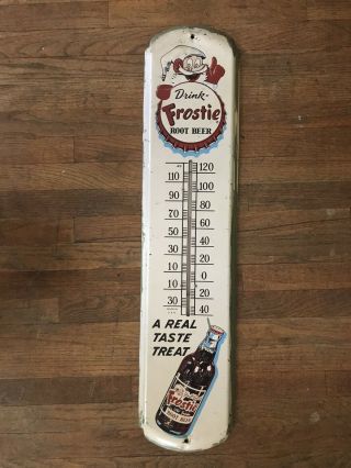 Vintage 1950s " Drink Frostie Root Beer " Large Metal Soda Advertising Thermometer
