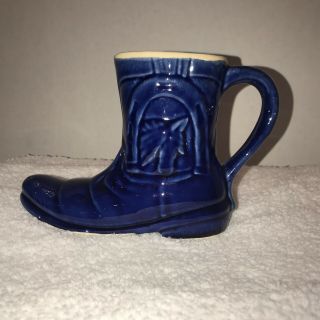 Vintage Navy Western Cowboy Boot Coffee Mug Cup With Horse And Horseshoe Detail