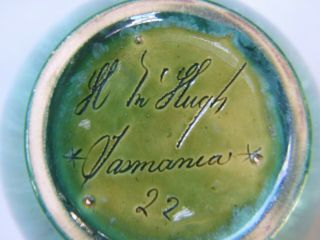 Antique H.  McHugh Tasmania Australian Pottery Huge Green Vase Signed 1930 ' s 3