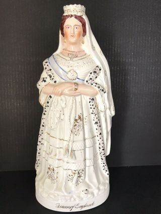 17 " Large Antique 19th C Staffordshire Queen Of England Victoria Hp Figure Rare
