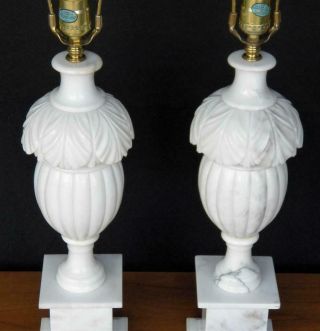 Vintage Mid Century Pair: Italian Alabaster Neoclassical Table Lamp Carved 29.  5 "