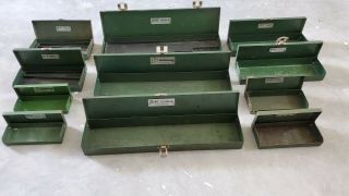 11 Vintage S - K Tools Green Metal Socket Boxes For Ratchets & Sockets
