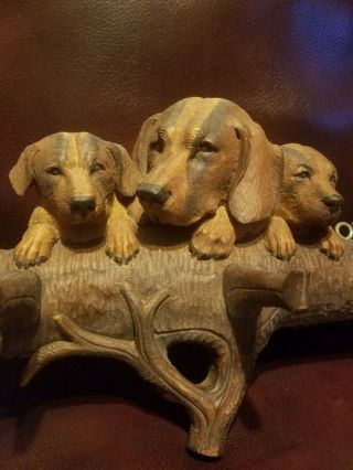 Antique Black Forest Carved Mother Dog And Pups Rack