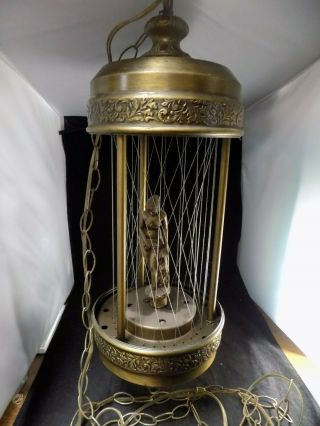 Vintage Hanging Mineral Oil Rain Lamp With Goddess In Garden 1960 