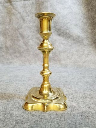 Antique 18th C Brass Candlestick 7 3/8 " Queen Anne English Seamed & Lathed