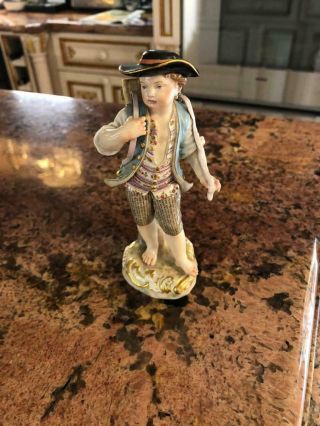 Fine Antique Meissen Porcelain Figurine Boy With Grape Basket