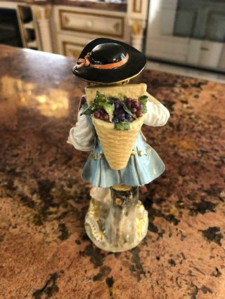 Fine Antique Meissen Porcelain Figurine Boy With Grape Basket 3