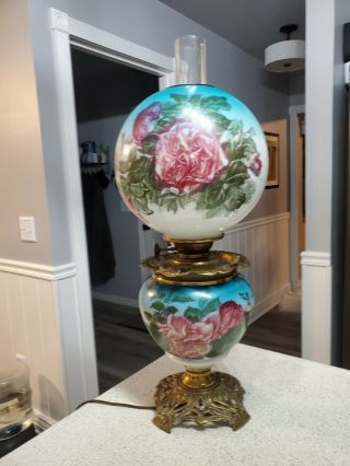 Antique Electrified Gone With The Wind Parlor Lamp Rose