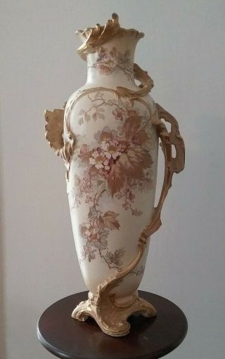 Stunning Antique Royal Bonn Mehlem Hand Painted Monumental 22 " Vase,  W/ Moriage